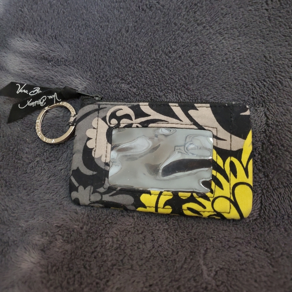 Vera Bradley Baroque Zip ID Case Coin Key Purse Pouch Black Green Grey Floral